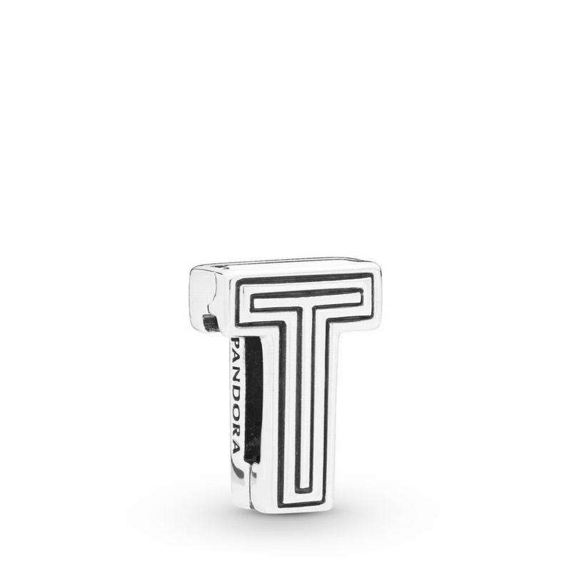 Pandora Reflexions™ Letter T Clip Charm Ireland - Sterling Silver/Silicone - 670195GXT